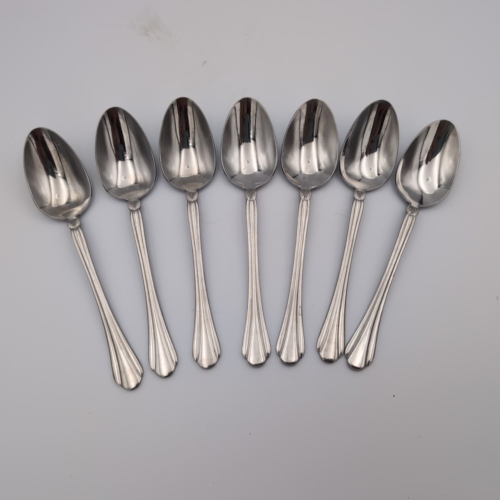 7 Pfaltzgraff Artesia Sugar Shell Spoons 6 1/4" 18/8 Stainless Korea Seashell
